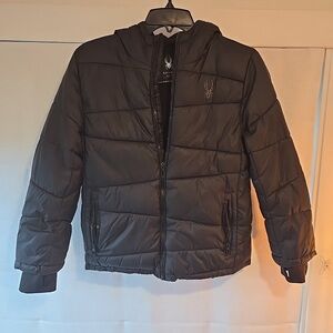 Spyder Black Hooded Puffer Jacket 10/12 M